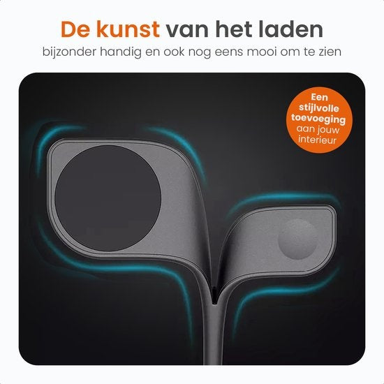 Goliving 5-in-1 kabellose Qi-Ladestation - Magsafe kabelloses Ladegerät - Geeignet für iPhone, Apple Watch & Airpods - Inklusive dimmbarem Nachtlicht und USB-Ausgang - 15W Schnellladegerät - Schwarz