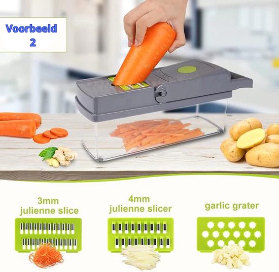 Gemüseschneider – Slicer-Dicer – Gemüsehacker – Mandoline – Gemüseschneider – inkl. 7 Klingen – inkl. Schälmesser – Käsereibe – inkl. Eiertrenner – Allesschneider –