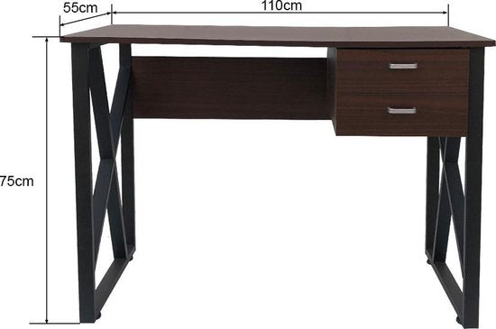 Schreibtisch Computertisch Stabil - Beistelltisch - Industrie Vintage - Schwarz Metall Braun Holz