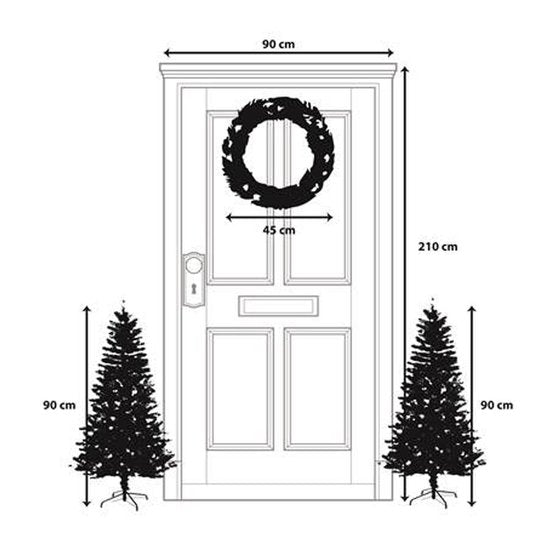 Black Box Trees Glendon Set aus 2 Weihnachtsbäumen und 1 Kranz mit LED-Lichtern - Grün
