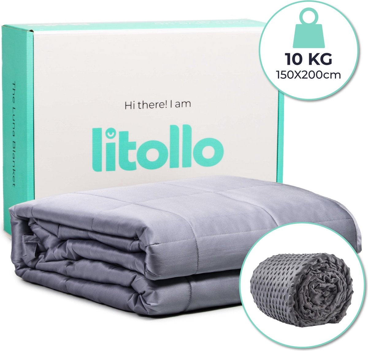 Litollo Beschwerungsdecke 10 kg mit weichem Ãœberzug - Beschwerungsdecke - strapazierfähiges Bambusmaterial - Grau - 150x200cm