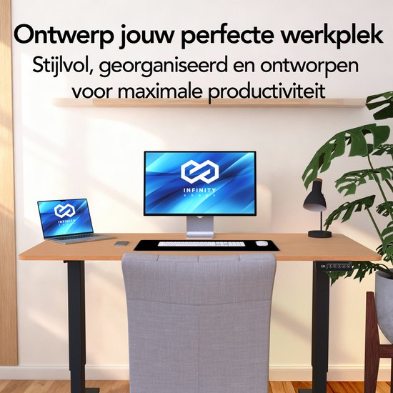 Infinity Goods Sitz-Steh-Schreibtisch, elektrisch verstellbar – 140 x 60 cm – Speicherfunktion – Holzoptik
