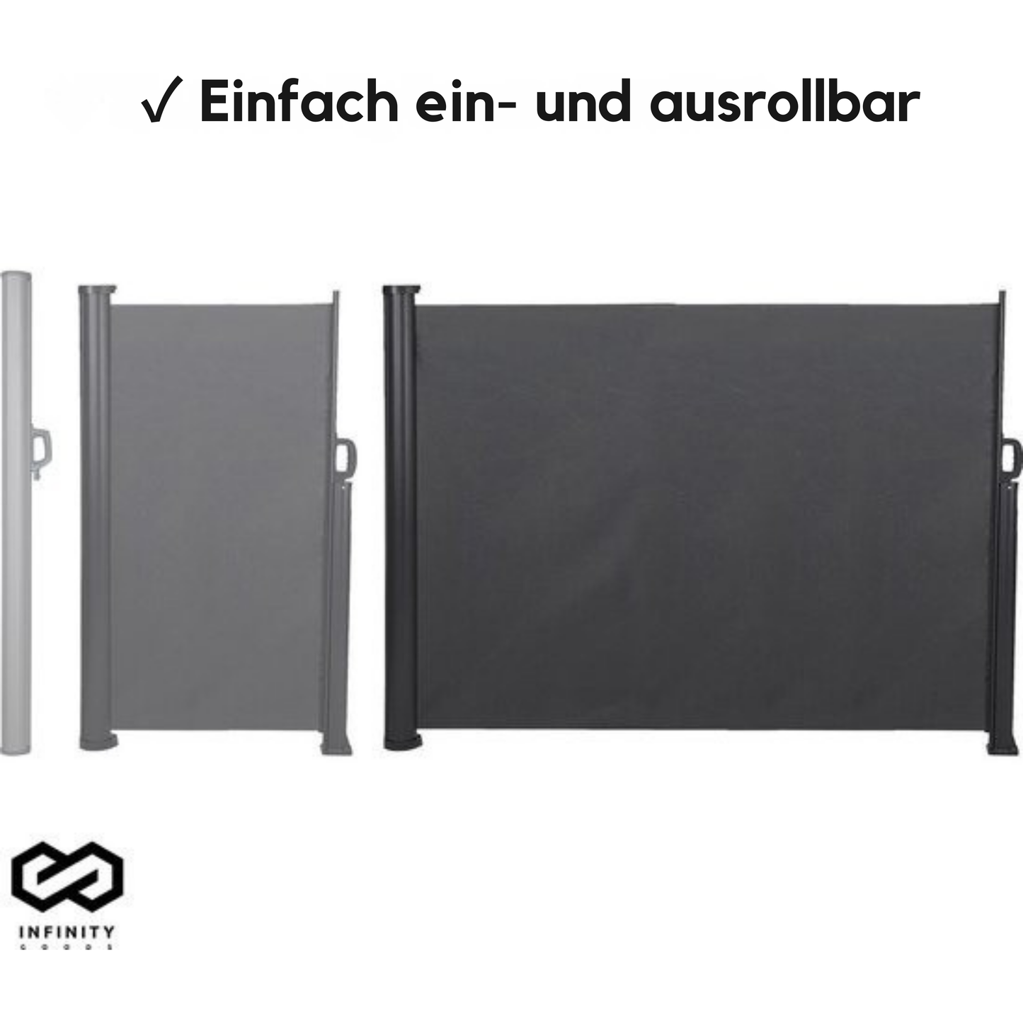 Infinity Goods Ausziehbarer Windschutz - 300 x 140 cm - Sonnenschutz - Garten, Strand, Terrasse, Balkon, Camping - Wetterfest - Anthrazit