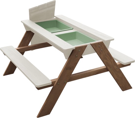 Sunny Dave Zand & Water Picknicktisch in Beige für Kinder – Multifunktionaler Picknicktisch mit 2 herausnehmbaren Kunststoffbehältern – FSC-zertifiziertes Holz