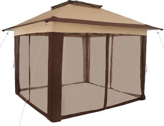 Tectake Faltbarer Pavillon Carabobo - 364 x 364 x 294cm - Braun