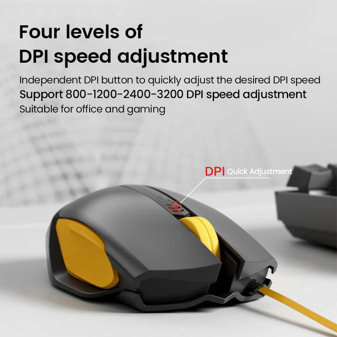 Ochama Kabelgebundene Maus – Schwarz & Gelb – Ergonomisch – Optischer Sensor – 1000 Hz Abtastrate – 4 DPI-Stufen