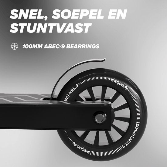 LifeGoods Stuntstep Fly X - 6+ Jahre - Schritt für Kinder - Jungen/Mädchen - 100mm - 100KG - Schwarz/Weiß