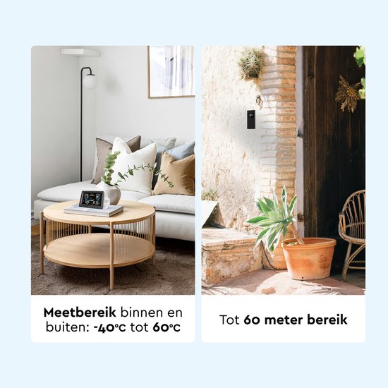 BRASQ Kabellose Wetterstation für Innen und Außen mit CO2-Messer - Hygrometer - Mit Außensensor bis zu 60 Meter - Luftfeuchtigkeitsmesser - Thermometer - Barometer - inklusive Batterien