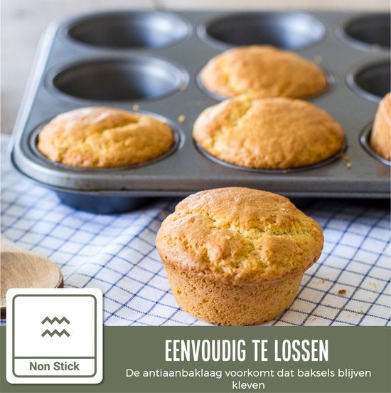 COOCK - Muffin Bakvorm met 12 Cupcake Vormpjes - Non Stick | Incl. Papieren vormpjes & E-book