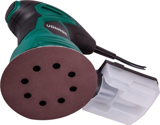 VONROC Exzenterschleifer - 300W - Ø125mm - Mit Staubauffangbox & 12 Stück Schleifpapier