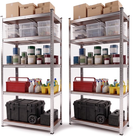 Infinity Goods Regalsystem – 2er-Set – 180 x 90 x 40 cm – Aufbewahrungsregal aus Metall – Vorratsregal – Lagerregal mit 5 Einlegeböden – max. 175 kg pro Einlegeboden, 875 kg insgesamt