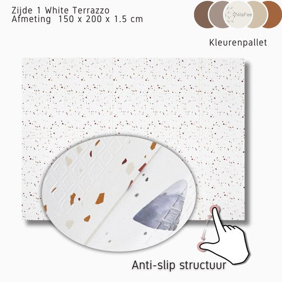 NilaFee® – Spielmatte für Babys – Spielteppich – Rutschfest – Zusammenklappbar – Aufbewahrungstasche – 147 x 190 – XPE – CE-geprüft – Wasserabweisend – Auto – Flugzeug – Terrazo Brown