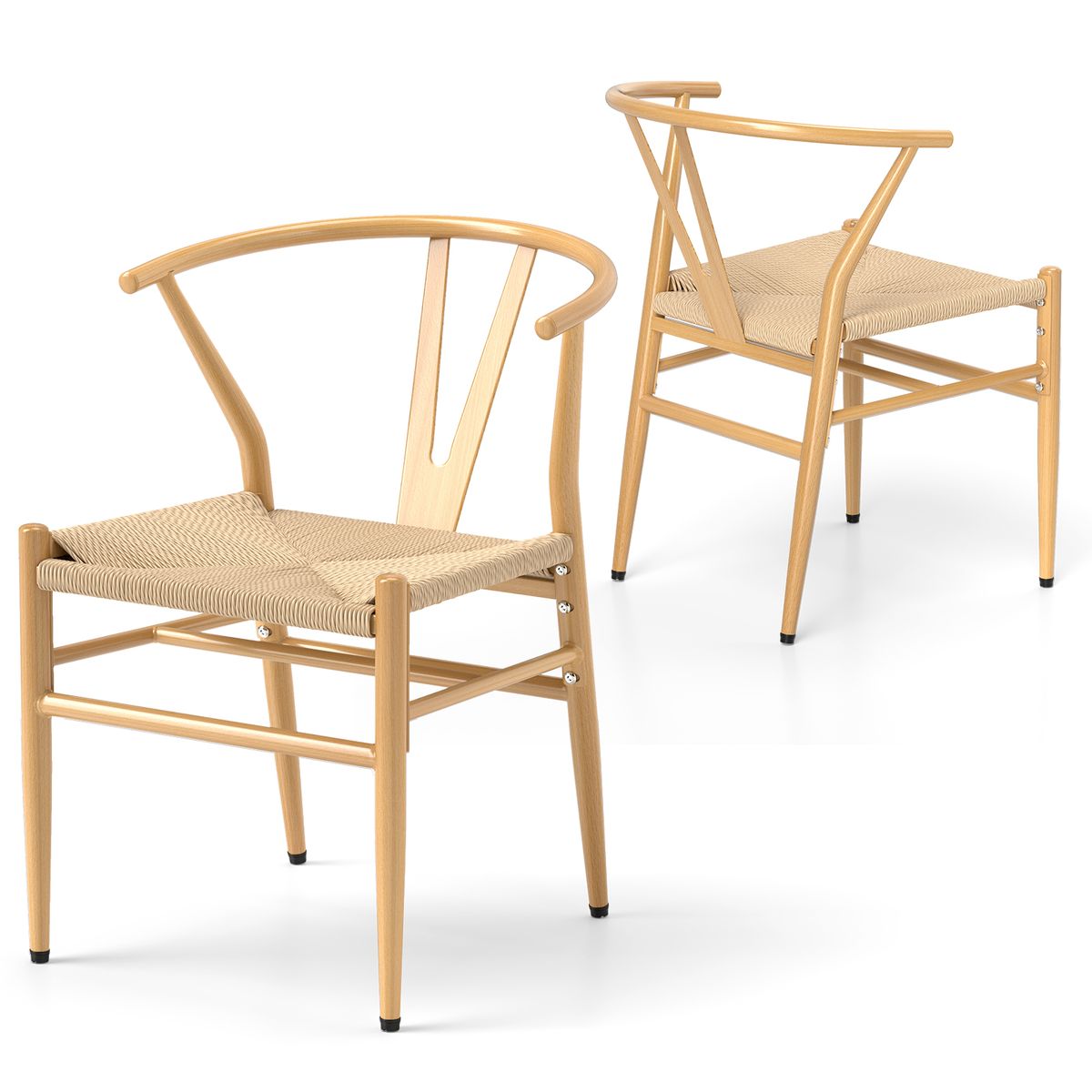Coast Esszimmerstühle, 2er-Set – Y-förmige Rückenlehne – Sitzfläche aus geflochtenem Rattan – Naturfarben