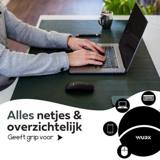 WURK Professional Schreibtischunterlage Kunstleder - Schreibtisch-Organizer - Schreibtischzubehör - Inklusive Kabelclip - Mauspad XXL - 120x60 - Grün