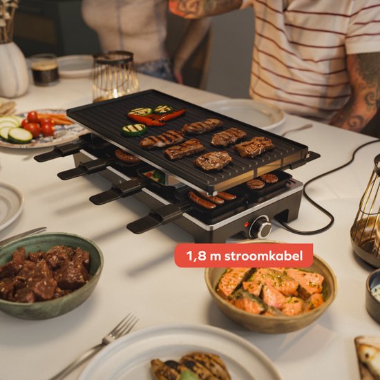 KitchenBrothers Gourmet Set - 1500W - Gourmetteller 8 Personen - Set mit Pfannen und Spateln - 46,5 x 23 cm - Schwarz
