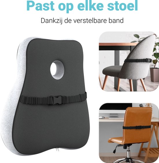 CozySense® Rückenstütze - Verstellbares Kissen für den unteren Rücken - Lendenkissen für Auto, Bürostuhl, Bett & Sofa - Ergonomisch - Mit Coolgel - Waschbarer Bezug
