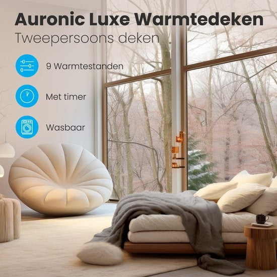 Auronic Electric Blanket - Wärmedecke - 9 Wärmestufen - 2 Personen - 200x150 - Grau