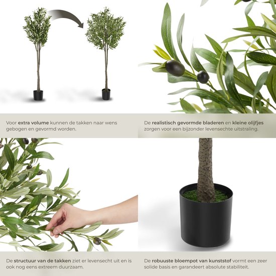 tectake® - Künstlicher Olivenbaum Oleand - Mediterrane Kunstpflanze mit realistischen Blättern und Oliven - Pflegeleicht und vielseitig einsetzbar - Inklusive stabilem Blumentopf - Höhe: 150 cm