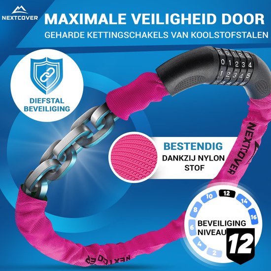 Nextcover Zahlenschloss – SafeSecure – 5-stellig – Kettenschloss – Rosa