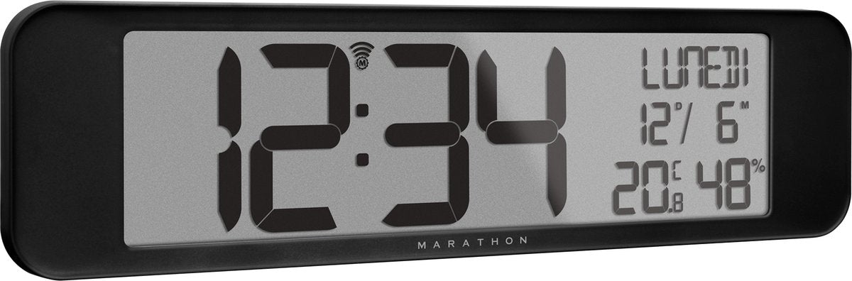 Marathon Vancouver Funk-Kalenderuhr - Schwarz - 36,8 x 23,5 cm - Ultrabreites Display mit großen Ziffern