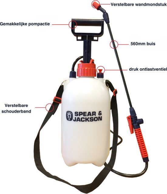 Spear & Jackson Drucksprühgerät 5 Liter - Drucksprühgerät - Unkrautvernichter - Sprühgerät - Drucksprühgeräte - Drucksprühgerät säurebeständig - Drucksprühgerät sauer