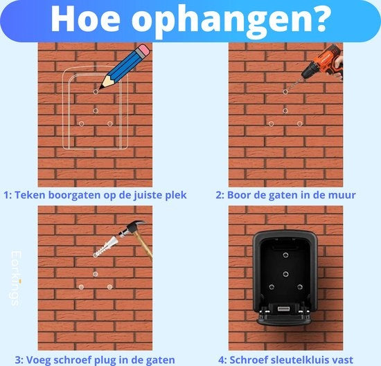 EarKings Schlüsseltresor mit Wandhalterung - Schlüsseltresor mit Code für draußen - Safe mit Zahlenschloss Grau