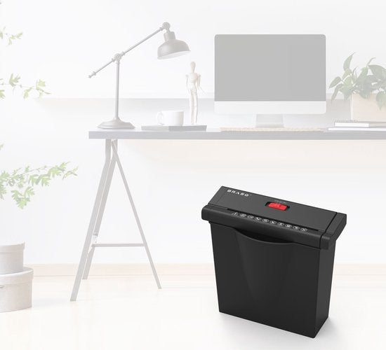 BRASQ Aktenvernichter mit Auffangbehälter Schwarz - 7 Liter - Aktenvernichter für Heim und Büro - P2 - 6mm Streifen - 6 Blatt