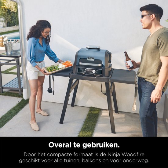 Ninja Woodfire Pro Connect XL – 7-in-1-Elektro-Smart-BBQ-Grill und Smoker – inklusive digitalem Fleischthermometer – Connect-App – OG901EU