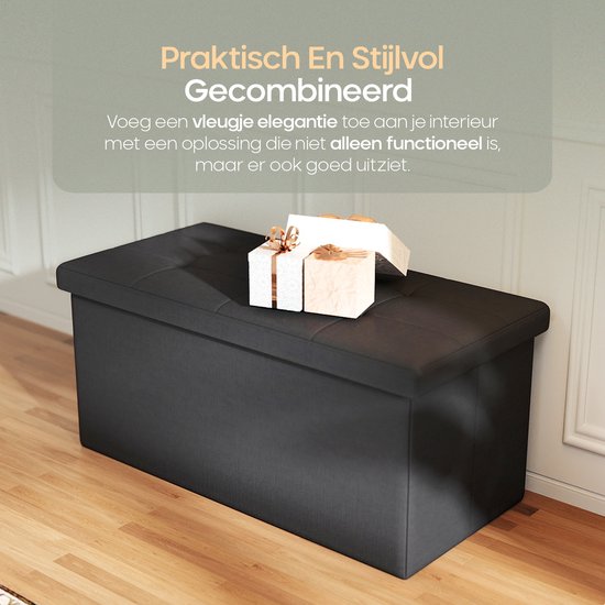 O'DADDY® Aufbewahrungsbox - Bank mit Aufbewahrung - Aufbewahrungsbank - Aufbewahrungsbox - Hocker - Aufbewahrungsbox mit Deckel - Leinen & Baumwolle - 76 x 38 x 38 cm - Schwarz