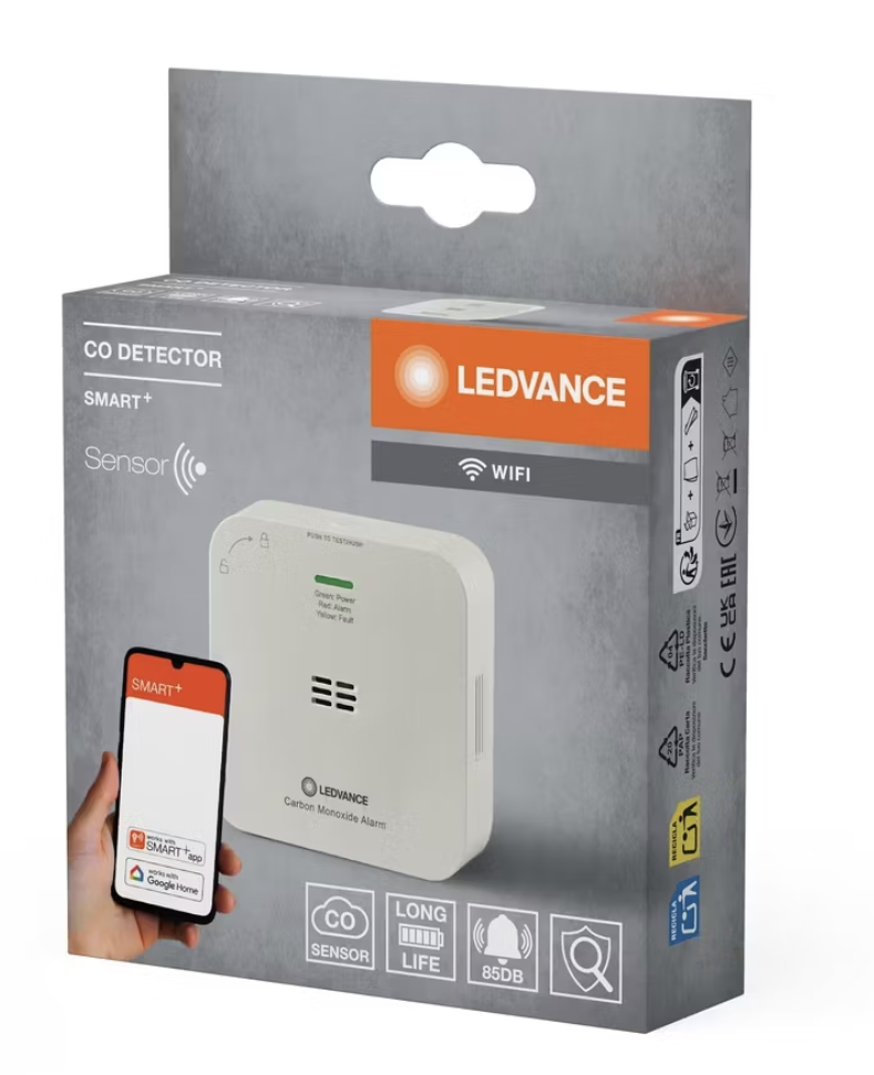 Ledvance Smart Wifi Kohlenmonoxidmelder - 85x27x85 mm - Kompakt und intelligent - Weiß