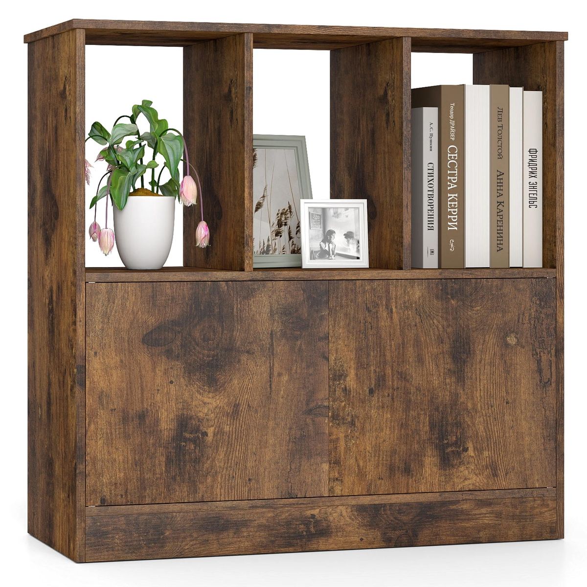 Coast Bücherregal mit 3 offenen Fächern und 2 Türen – modernes Design – braun – 70 x 30 x 70 cm