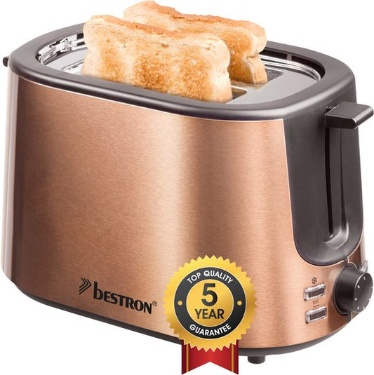 Bestron Toaster ATS1000CO – 1000 W – 7 Bräunungsstufen – 2 Toastschlitze für 2 Scheiben Brot – Kupfer – 5 Jahre Garantie