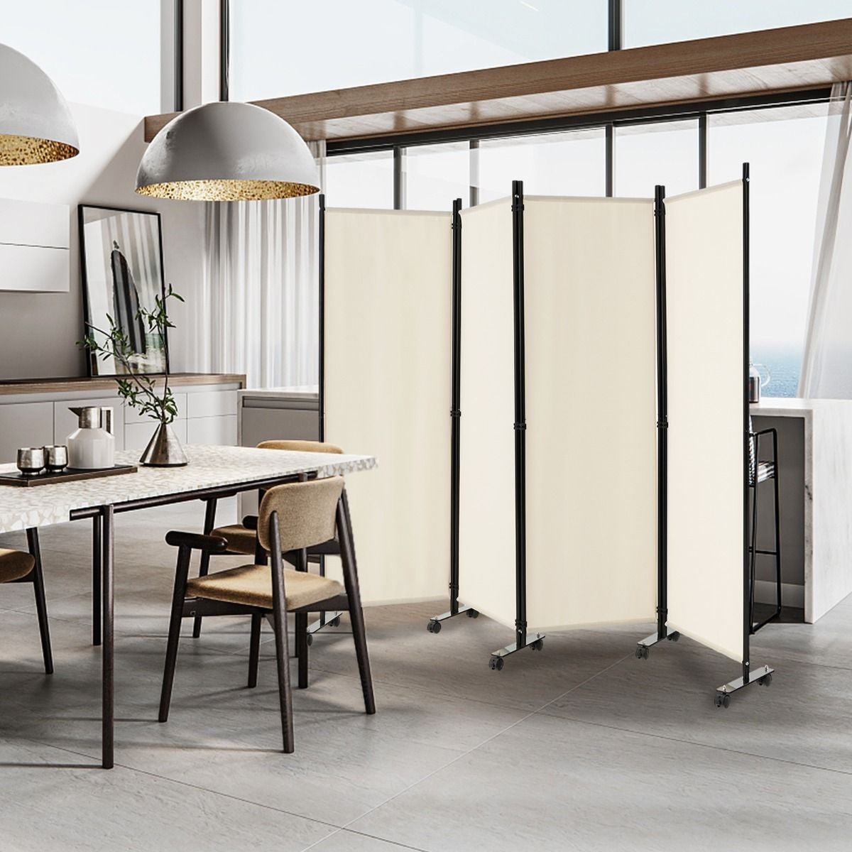 Coast Trennwand - 4-teilig - auf Rädern - faltbar - 225 x 173 cm - weiß