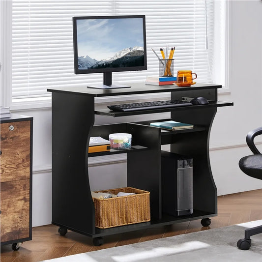 Yaheetech Computertisch mit Tastaturablage und Rollen – Schwarz – 80 x 48 x 76 cm