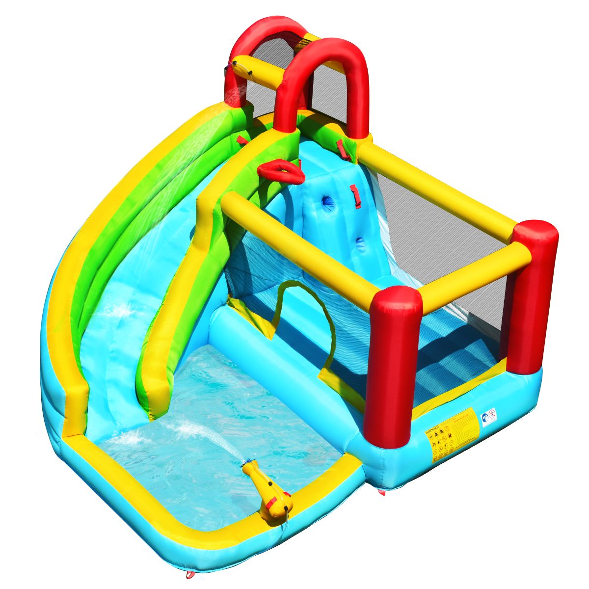 Coast Aufblasbare Hüpfburg 6-in-1 – Geschwungene Rutsche – Kletterwand und Wasserkanone – 320 x 305 x 213 cm