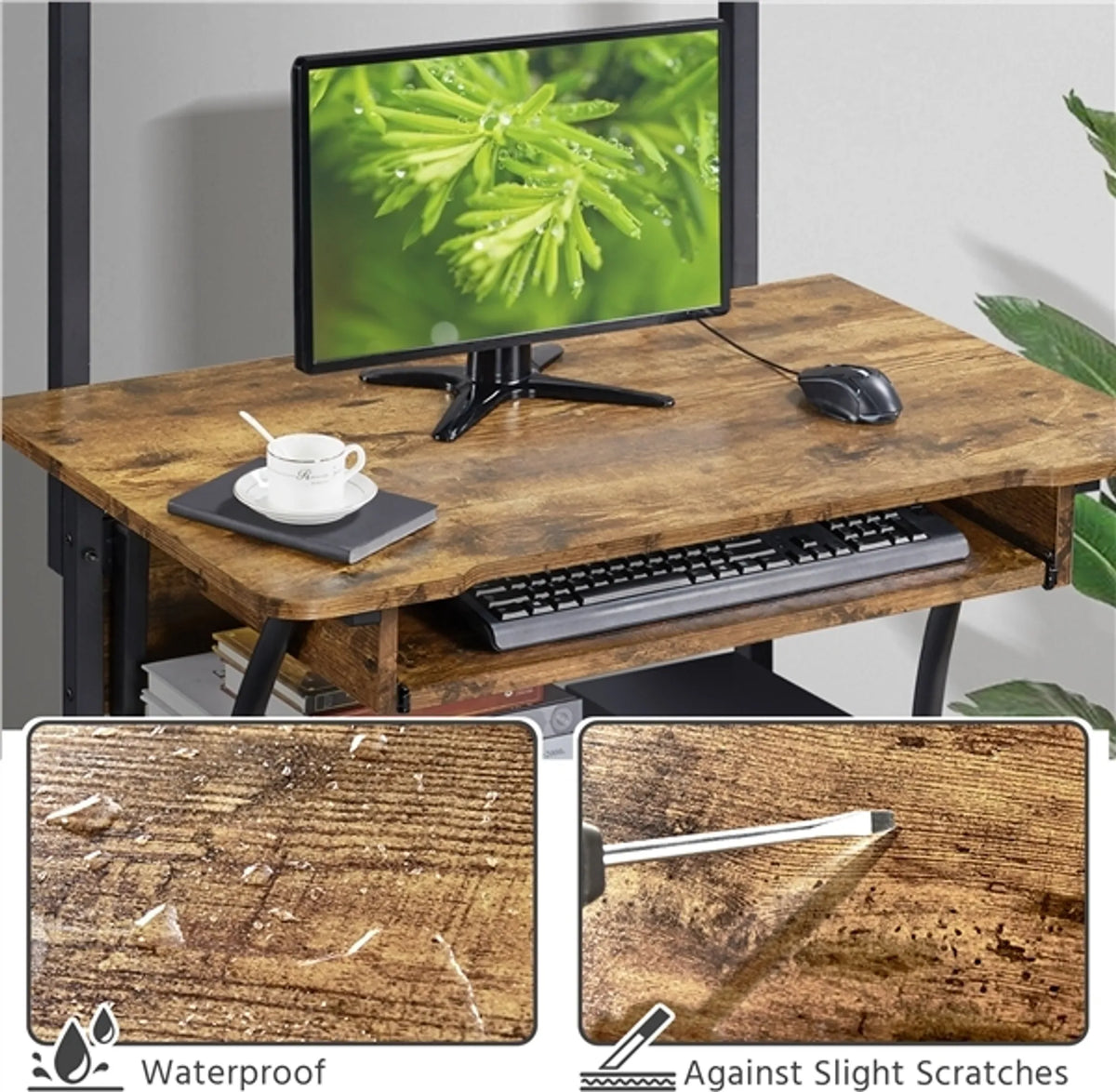 Yaheetech Computertisch mit Ablageböden und Rollen – 80,5 x 60 x 132 cm – Rustikales Braun