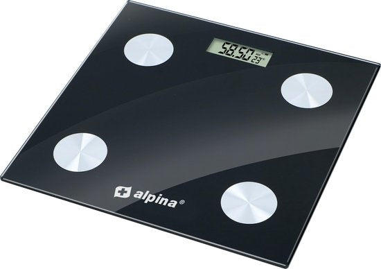Alpina Smart Scale - mit Körperanalyse: inklusive Fettanteil und BMI - Bluetooth - mit App - Schwarz