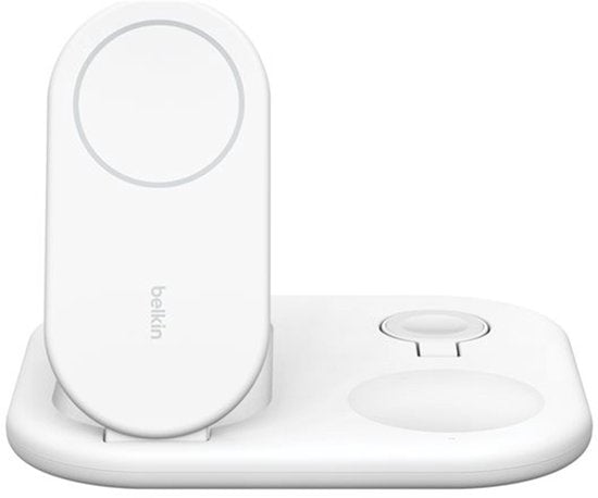 Belkin 3-in-1-Wireless-Ladegerät mit Qi2 15 W – MagSafe-kompatibel – Weiß
