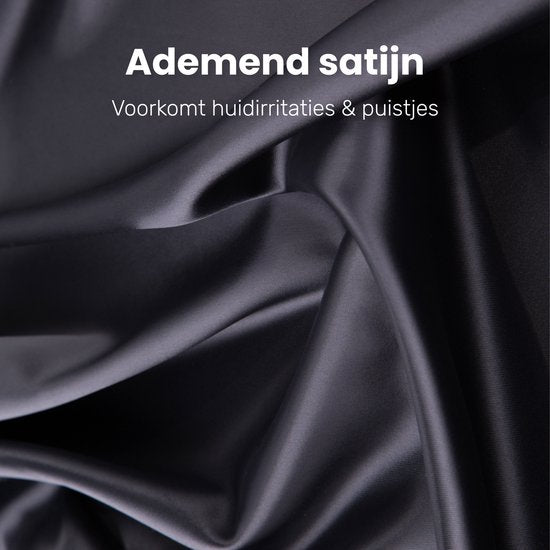 Satin Kopfkissenbezug - 50x70 - Inkl. Haube und Schlafmaske - Schwarz - Satin - Seide - Schönheit - Seide - Weich - Satin - Nussbaumseide