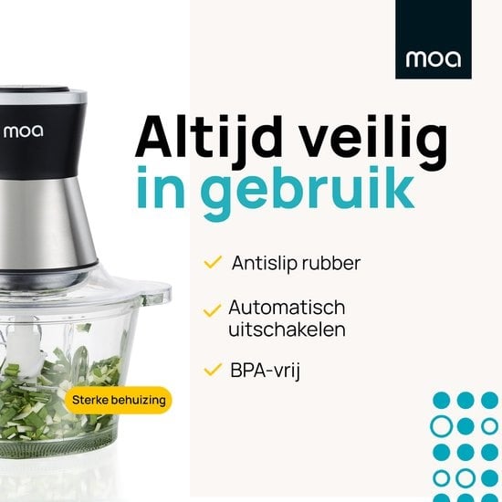 MOA Chopper XL - Lebensmittelzerkleinerer - 2 Liter Glasschüssel - 4 Klingen - FC360