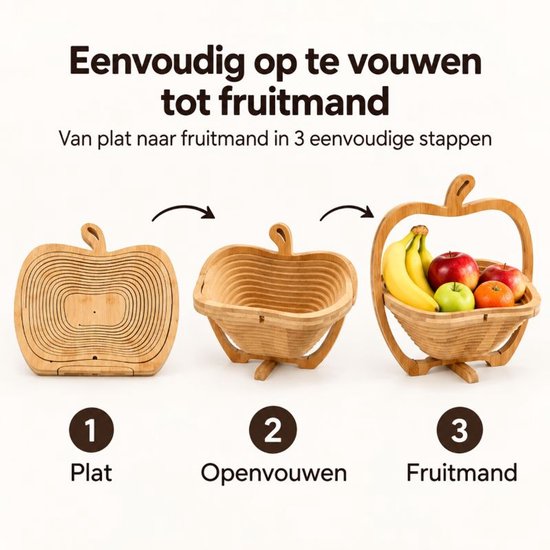 Ceruzo Obstkorb, zusammenklappbar – Bambus – 27 x 22 x 30 cm – 2-in-1 – Obstkorb und Untersetzer