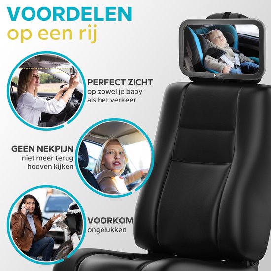Happy Goods Autospiegel Baby XL - Rückspiegel - 35x19 cm - 360° verstellbar - Babyspiegel Auto - Sicherheitsspiegel - Rücksitzspiegel Baby