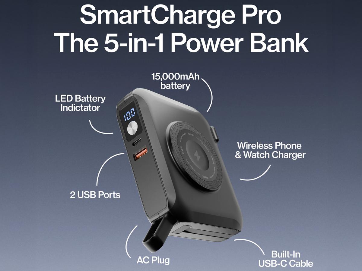 iBOOD SmartCharge Pro Powerbank – 15.000 mAh – 60 W – Schwarz