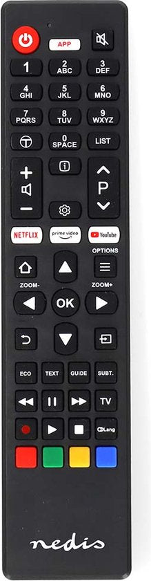 Nedis Ersatzfernbedienung – Geeignet für: TCL/Thomson – Vorprogrammiert – 1 Gerät – Amazon Prime-/Netflix-Taste/YouTube-Taste – Infrarot – Schwarz
