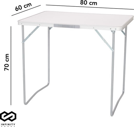 Infinity Goods Campingtisch - Klappbar - Gartentisch - 80x60x70 cm - Outdoor/Indoor - Tragegriff - Kompakt - Aluminium - Weiß