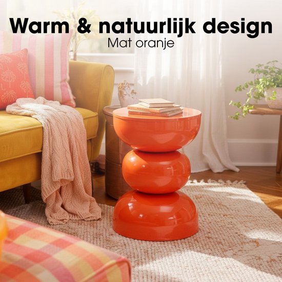 Mica Decorations Luna Tisch – Beistelltisch mit offenem, rundem Design aus robustem Eisen – Minimalistischer Couchtisch für den Innenbereich – Nachttisch für kleine Räume – H 46 x Ø 32 cm – Orange