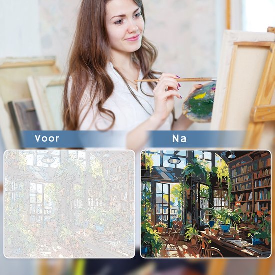 Rubye® Malen nach Zahlen Erwachsene - Bücherregal - Inklusive Pinsel - Leinwand Malerei Leinwand - Farbe nach Zahlen - 50x40cm