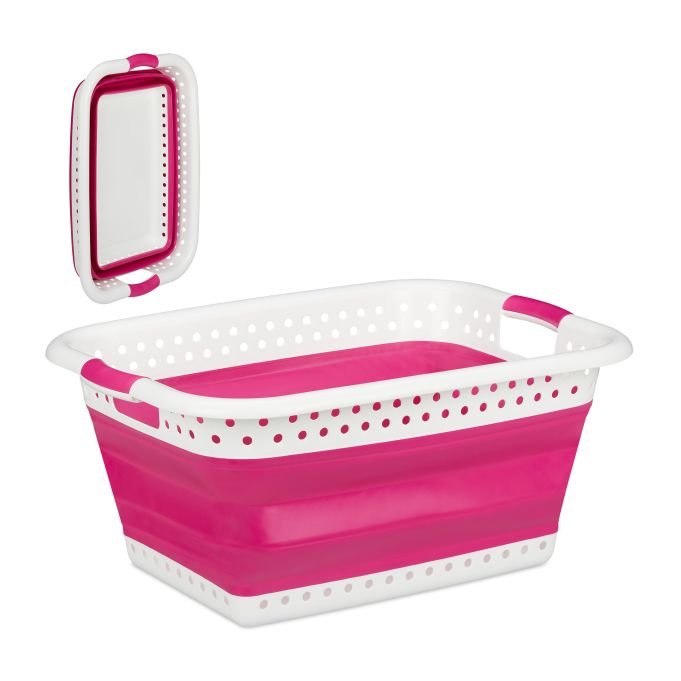 Relaxdays Faltbarer Wäschekorb 50 l – Rot – Kunststoff