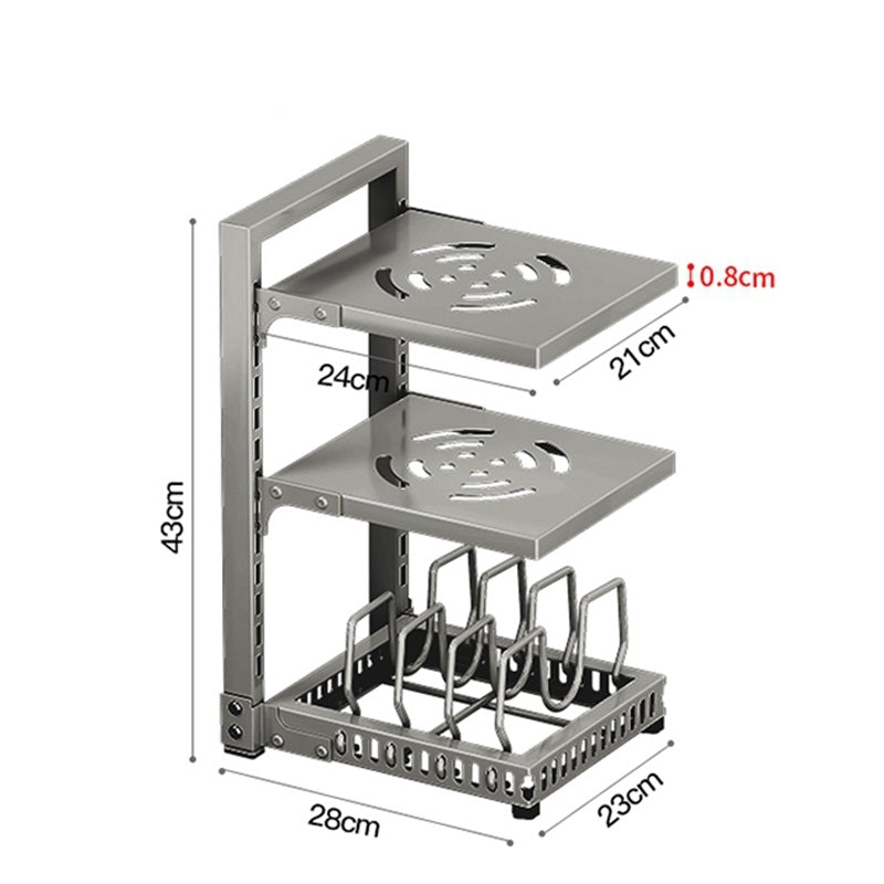 MAXCOOK 3-stöckiges Aufbewahrungsregal aus Kohlenstoffstahl für Töpfe und Pfannen, verstellbar, für Küchenschränke, 23 × 28 × 43 cm