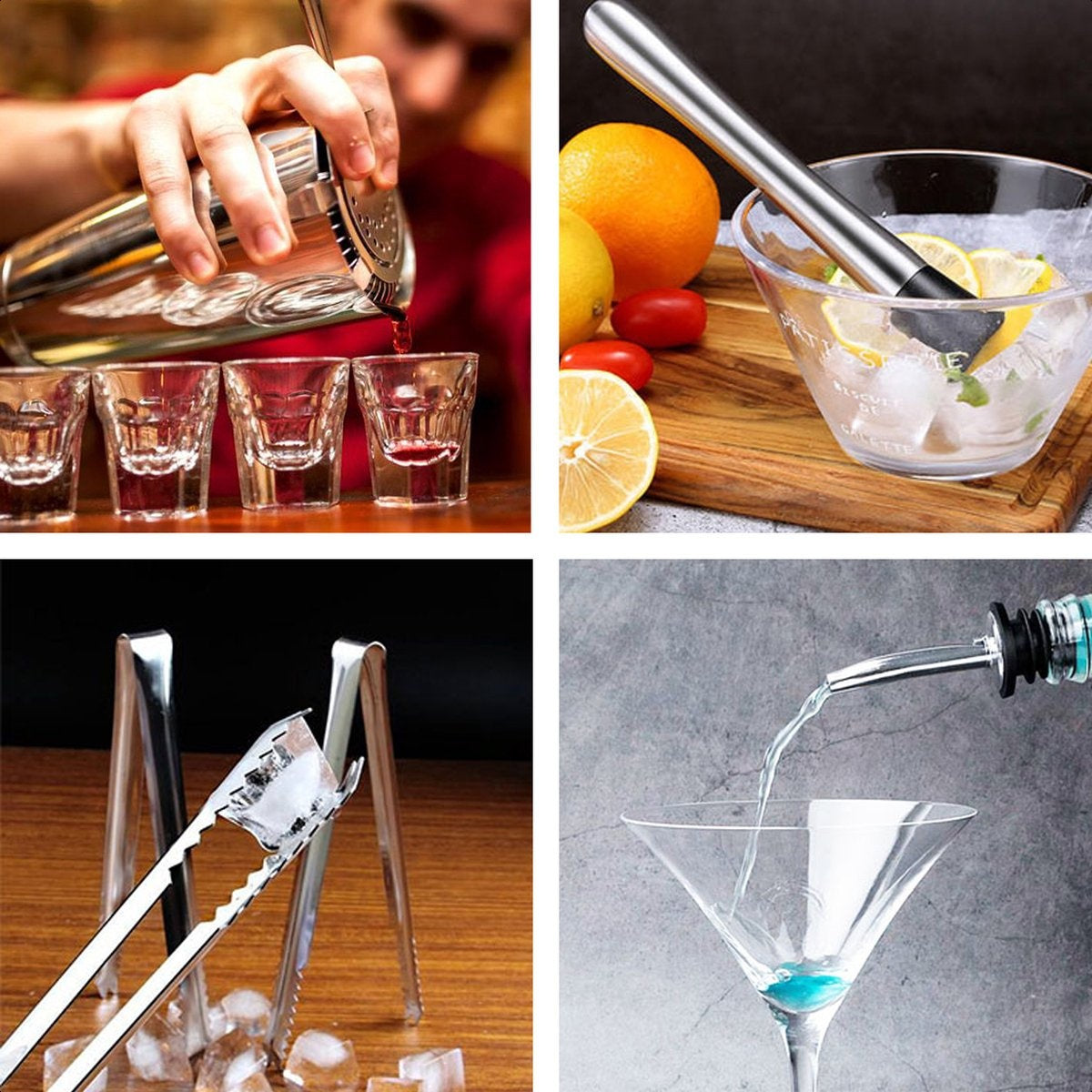KitchenBrothers Cocktail Set mit Cocktail Shaker - 13 Teile - Komplettset - Geschenkbox - Edelstahl